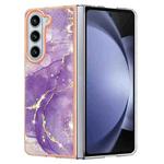 For Samsung Galaxy Z Fold5 5G Electroplating Marble Dual-side IMD Phone Case(Purple 002)