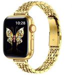 For Apple Watch Series 9 45mm Slim Seven Bead Slingshot Buckle Metal Watch Band(Gold)