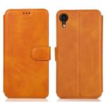 For iPhone XR Calf Texture Magnetic Buckle Horizontal Flip Leather Case with Holder & Card Slots & Wallet & Photo Frame(Khaki)