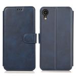 For iPhone XR Calf Texture Magnetic Buckle Horizontal Flip Leather Case with Holder & Card Slots & Wallet & Photo Frame(Blue)