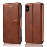 For iPhone XS Max Calf Texture Magnetic Buckle Horizontal Flip Leather Case with Holder & Card Slots & Wallet & Photo Frame(Brown)