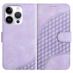 For iPhone 15 Pro YX0060 Elephant Head Embossed Phone Leather Case with Lanyard(Light Purple)