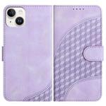 For iPhone 14 Plus YX0060 Elephant Head Embossed Phone Leather Case with Lanyard(Light Purple)