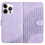 For iPhone 14 Pro Max YX0060 Elephant Head Embossed Phone Leather Case with Lanyard(Light Purple)