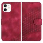 For iPhone 12/12 Pro YX0060 Elephant Head Embossed Phone Leather Case with Lanyard(Rose Red)