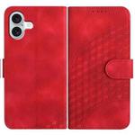 For iPhone 16 Plus YX0060 Elephant Head Embossed Phone Leather Case with Lanyard(Red)