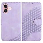 For iPhone 16 YX0060 Elephant Head Embossed Phone Leather Case with Lanyard(Light Purple)