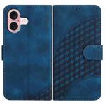 For iPhone 16 YX0060 Elephant Head Embossed Phone Leather Case with Lanyard(Royal Blue)