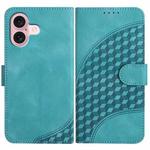 For iPhone 16 YX0060 Elephant Head Embossed Phone Leather Case with Lanyard(Light Blue)