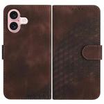For iPhone 16 YX0060 Elephant Head Embossed Phone Leather Case with Lanyard(Coffee)