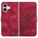 For iPhone 17 YX0060 Elephant Head Embossed Phone Leather Case with Lanyard(Rose Red)