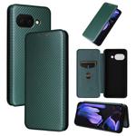 For Google Pixel 9a Carbon Fiber Texture Flip Leather Phone Case(Green)