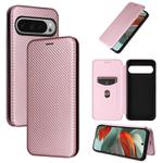 For Google Pixel 10 Pro XL 5G Global Carbon Fiber Texture Flip Leather Phone Case(Pink)
