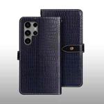 For Samsung Galaxy S24 Ultra 5G idewei Crocodile Texture Leather Phone Case(Dark Blue)