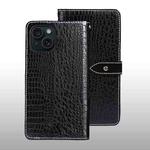 For iPhone 15 idewei Crocodile Texture Leather Phone Case(Black)