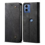 For Motorola Moto G34 Denim Texture Flip Leather Phone Case(Black)