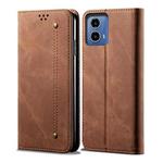 For Motorola Moto G85 Denim Texture Flip Leather Phone Case(Brown)