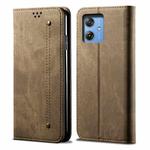For Motorola Moto G54 5G Global Denim Texture Flip Leather Phone Case(Khaki)