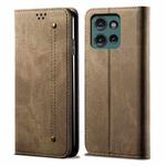 For Motorola Moto G75 5G Denim Texture Flip Leather Phone Case(Khaki)