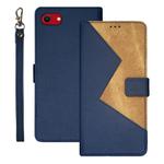 For iPhone 16e idewei Two-color Splicing Leather Phone Case(Blue)