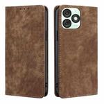 For Itel A50 4G RFID Anti-theft Brush Magnetic Leather Phone Case(Brown)