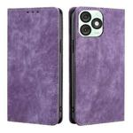 For Itel A50 4G RFID Anti-theft Brush Magnetic Leather Phone Case(Purple)