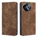 For Itel S24 4G RFID Anti-theft Brush Magnetic Leather Phone Case(Brown)