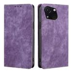 For Itel A50C 4G RFID Anti-theft Brush Magnetic Leather Phone Case(Purple)