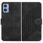 For Motorola Moto E22 YX0060 Elephant Head Embossed Phone Leather Case with Lanyard(Black)