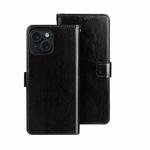For iPhone 15 Plus idewei Crazy Horse Texture Leather Phone Case with Holder(Black)