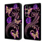 For Samsung Galaxy S24 5G Crystal 3D Shockproof Protective Leather Phone Case(Purple Flower Butterfly)