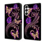 For Samsung Galaxy A25 5G Crystal 3D Shockproof Protective Leather Phone Case(Purple Flower Butterfly)