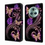 For Honor Magic5 Pro Crystal 3D Shockproof Protective Leather Phone Case(Purple Flower Butterfly)