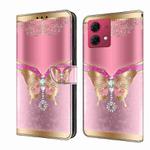 For Motorola Moto G84 Crystal 3D Shockproof Protective Leather Phone Case(Pink Bottom Butterfly)
