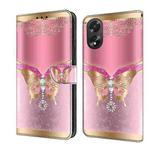 For OPPO A38 4G Crystal 3D Shockproof Protective Leather Phone Case(Pink Bottom Butterfly)