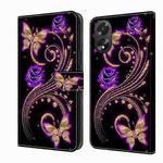 For OPPO A38 4G Crystal 3D Shockproof Protective Leather Phone Case(Purple Flower Butterfly)