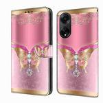 For OPPO A98 5G Crystal 3D Shockproof Protective Leather Phone Case(Pink Bottom Butterfly)