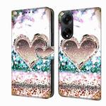 For OPPO A98 5G Crystal 3D Shockproof Protective Leather Phone Case(Pink Diamond Heart)