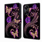 For OPPO A98 5G Crystal 3D Shockproof Protective Leather Phone Case(Purple Flower Butterfly)