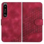 For Sony Xperia 1 III YX0060 Elephant Head Embossed Phone Leather Case with Lanyard(Rose Red)