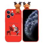 For iPhone 11 Pro Colored Drawing Deer Relief Doll Soft TPU Phone Case(Child and Deer)