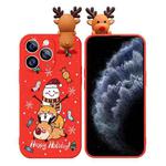 For iPhone 11 Pro Max Colored Drawing Deer Relief Doll Soft TPU Phone Case(Snowman and Deer)