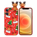 For iPhone 12 Colored Drawing Deer Relief Doll Soft TPU Phone Case(Christmas Tree and Deer)