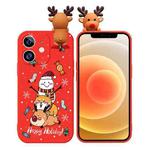 For iPhone 12 Colored Drawing Deer Relief Doll Soft TPU Phone Case(Snowman and Deer)