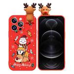 For iPhone 12 Pro Colored Drawing Deer Relief Doll Soft TPU Phone Case(Snowman and Deer)