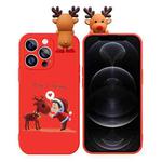 For iPhone 12 Pro Max Colored Drawing Deer Relief Doll Soft TPU Phone Case(Child and Deer)