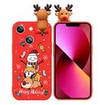 For iPhone 13 Colored Drawing Deer Relief Doll Soft TPU Phone Case(Snowman and Deer)