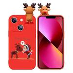 For iPhone 13 mini Colored Drawing Deer Relief Doll Soft TPU Phone Case(Child and Deer)