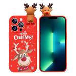 For iPhone 13 Pro Colored Drawing Deer Relief Doll Soft TPU Phone Case(Christmas Elk)