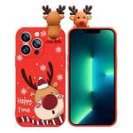 For iPhone 13 Pro Max Colored Drawing Deer Relief Doll Soft TPU Phone Case(Cute Elk)